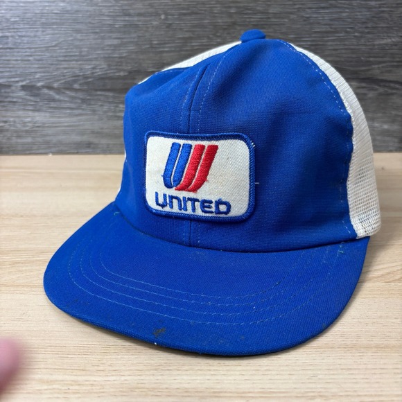 Vintage United Hat Cap Snapback Blue Trucker Patch Logo - Picture 4 of 11